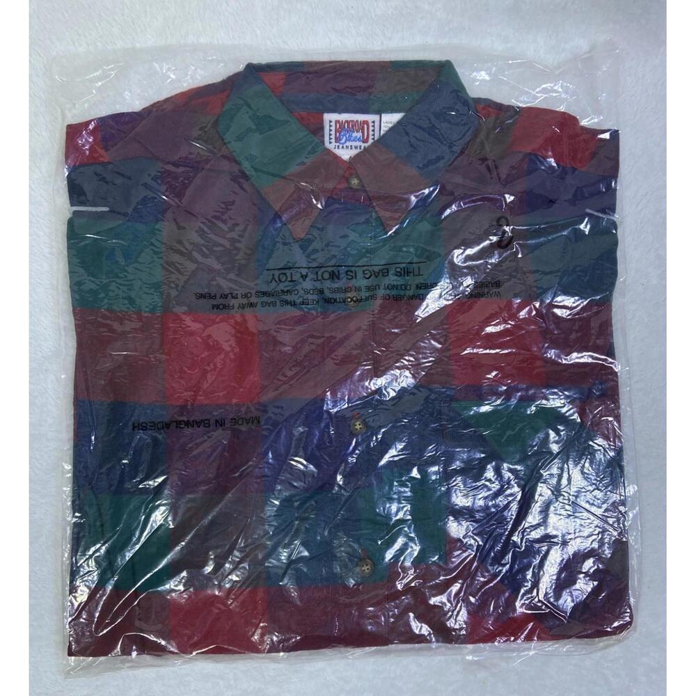 Vintage Deadstock BACKROAD BLUES Small Flannel Button Up Shirt 90s Grunge VTG